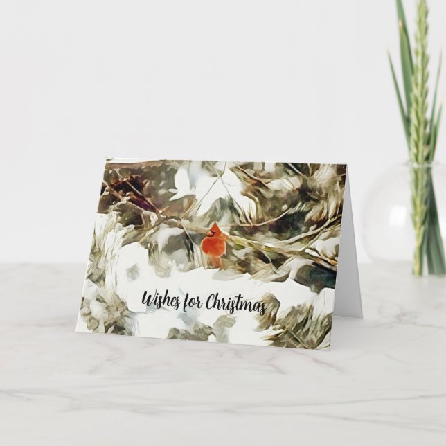 Red Cardinal Bird i Snö Grenar Art jul Kort (Framsida)