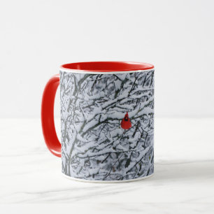 Red Cardinal Bird i Snö Winter Mugg Kopp