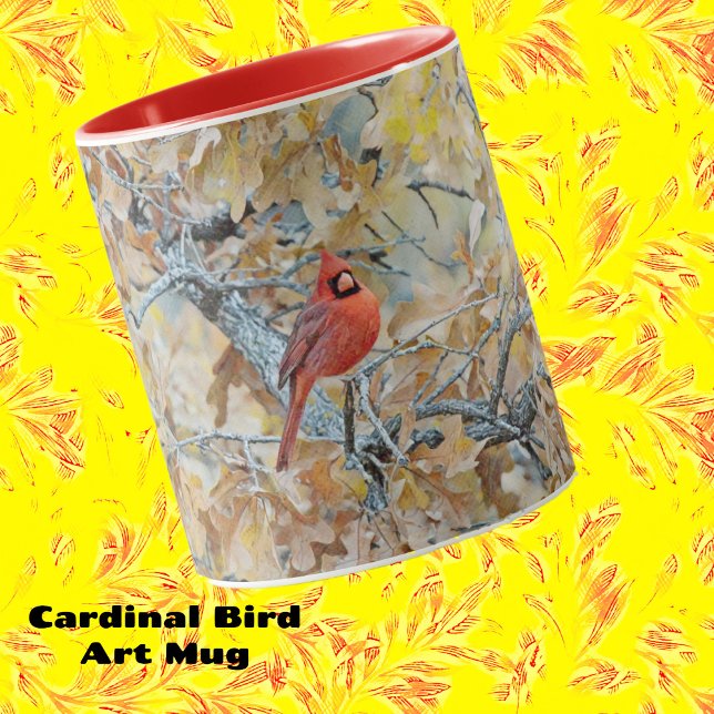 Red Cardinal Bird i Träd Art Mugg Kopp (Red Cardinal Art Bird Mug.)