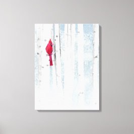 Red Cardinal Bird i vackra snowy Birch Träd Canvastryck