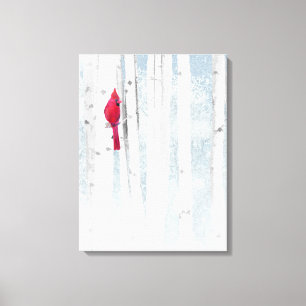 Red Cardinal Bird i vackra snowy Birch Träd Canvastryck
