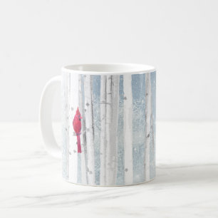Red Cardinal Bird i vackra snowy Birch Träd Kaffemugg