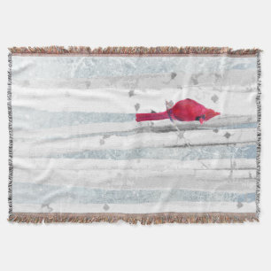 Red Cardinal Bird i vackra snowy Birch Träd Mysfilt