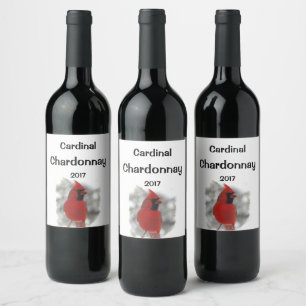 Red Cardinal Bird in White Snö Vin Label Vinflaska Etikett