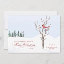 Red Cardinal Bird Merry julFlat Helgdag Card