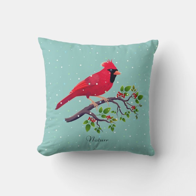 Red Cardinal Bird on Teal Kudde (Framsida)