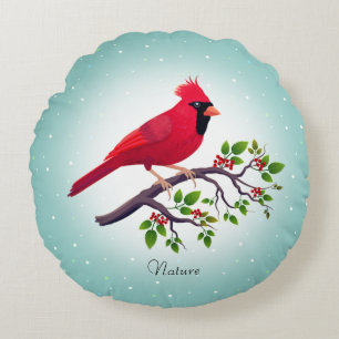 Red Cardinal Bird on Teal Rund Kudde