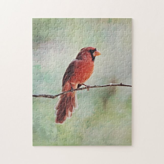 Red Cardinal Bird på en Gren Art Puzzle Pussel (Vertikal)