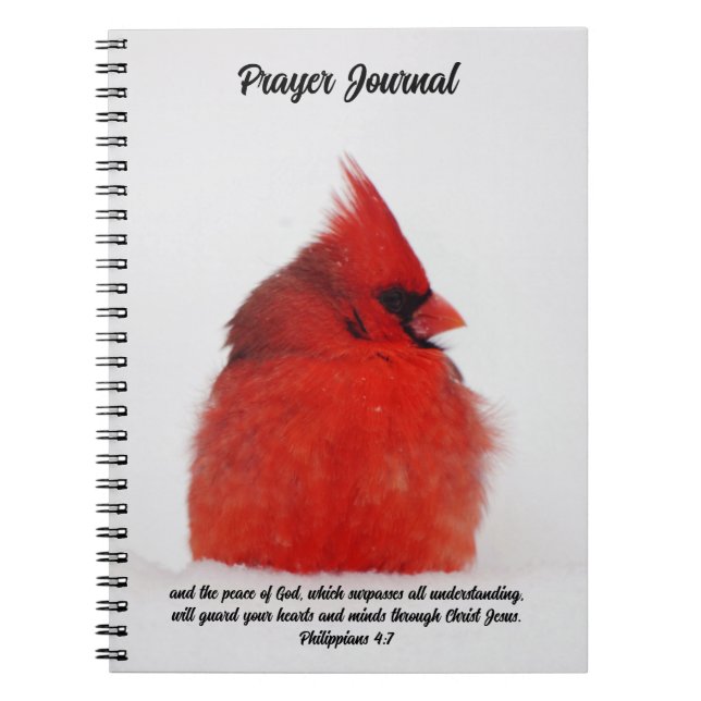 Red Cardinal Bird Peace i Snö Prayer Journal Anteckningsbok (Framsidan)