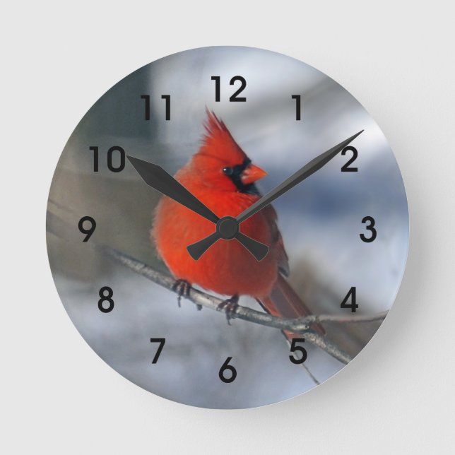 Red Cardinal Bird Rund Klocka (Framsida)