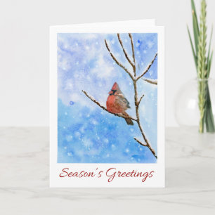 Red Cardinal Bird   Vattenfärgat julkort Helgkort