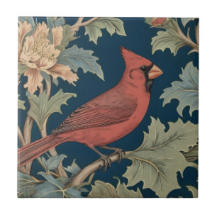 Red Cardinal Bird William Morris stil höger (fågla Kakelplatta