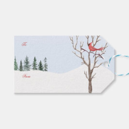 Red Cardinal Bird Winter Snö julgåva Märkre Presentetikett