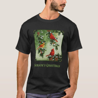 Red Cardinal Birds jul Holly Berries Löv T Shirt