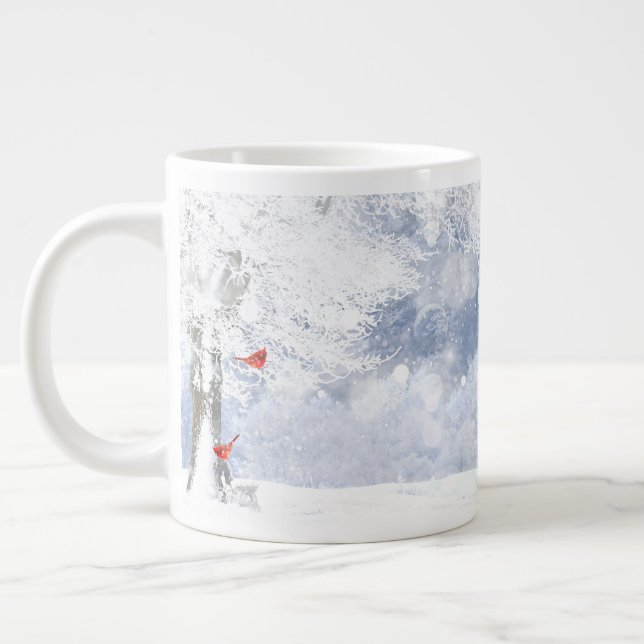 Red Cardinal Birds Julsnowy Träd Jumbo Mugg (Vänster)