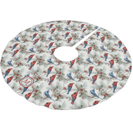 Red Cardinal Blue Jay Monogram Julgransmatta Borstad Polyester
