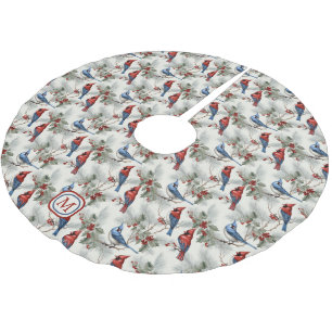 Red Cardinal Blue Jay Monogram Julgransmatta Borstad Polyester