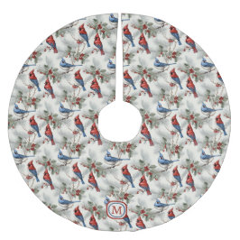 Red Cardinal Blue Jay Monogram Julgransmatta Borstad Polyester