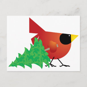 Red Cardinal Carrying Julgran Helg Vykort