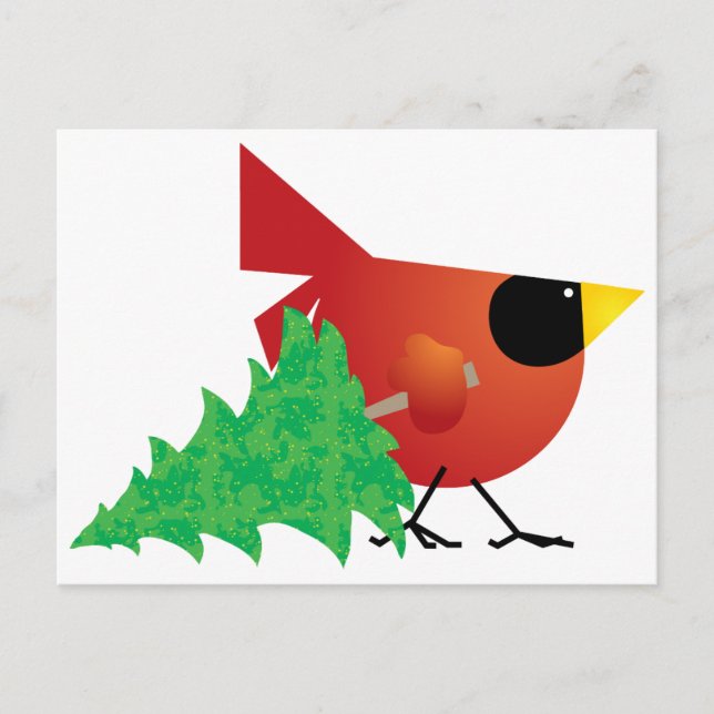 Red Cardinal Carrying Julgran Helg Vykort (Framsida)