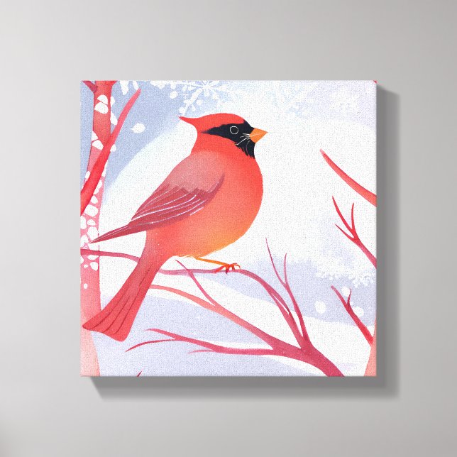 Red Cardinal | Fackfärgsfärg Canvastryck (Framsida)