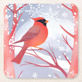 Red Cardinal | Fackfärgsfärg Underlägg Papper Kvadrat