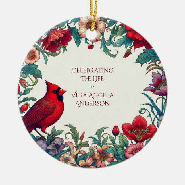 Red Cardinal Firande of Life PHOTO Julgransprydnad Keramik (Framsidan)