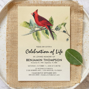 Red Cardinal Funeral Firande of Life Inbjudningar