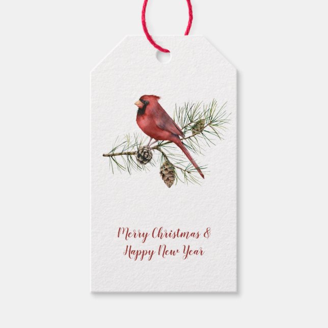Red Cardinal Gräs Gren Gräs Cones jul Presentetikett (Framsidan)