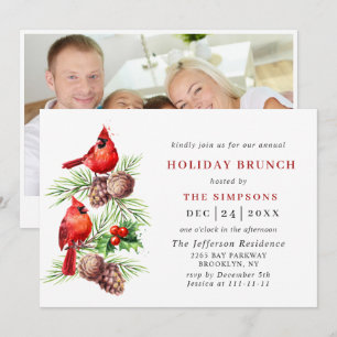 Red Cardinal Holly Berry HELGDAG BRUNCH Inbjudningar