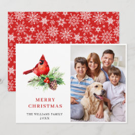 Red Cardinal Holly Berry jul Hälsning PHOTO Julkort