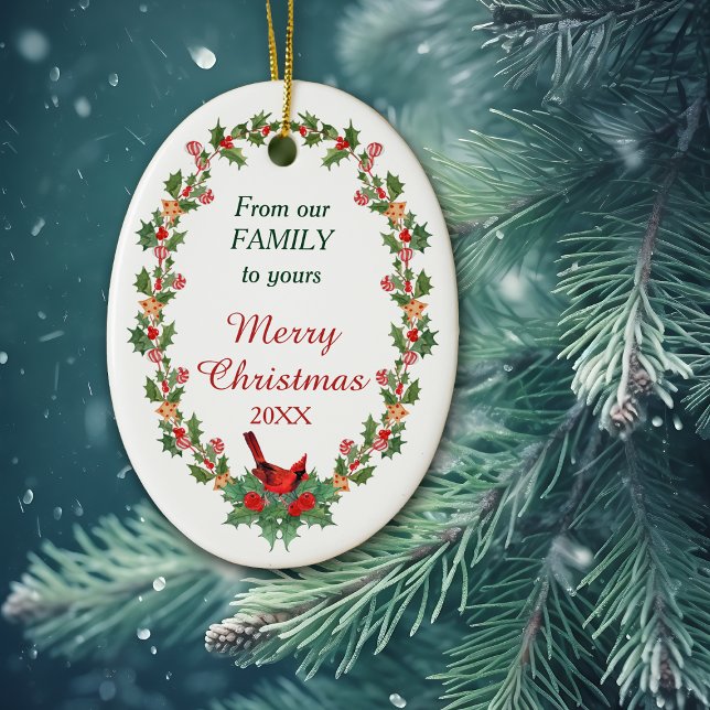 Red Cardinal Holly-julkaka Julgransprydnad Keramik (Skapare uppladdad)