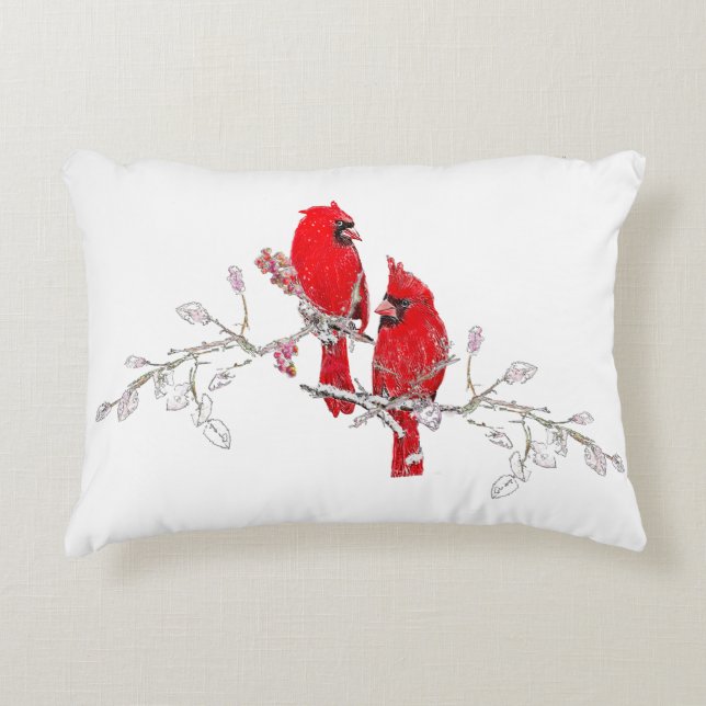 Red Cardinal jul Berry Grenar Prydnadskudde (Framsidan)