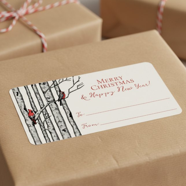  Red Cardinal Merry Christmas To From Stickers Adressetikett (Festive Modern Red Cardinal Bird Merry Christmas To From Label Sticker Tags for the Holiday Season)