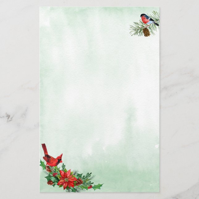 Red Cardinal och Bullfinch Bird Helgdag Stationery Brevpapper (Framsida)