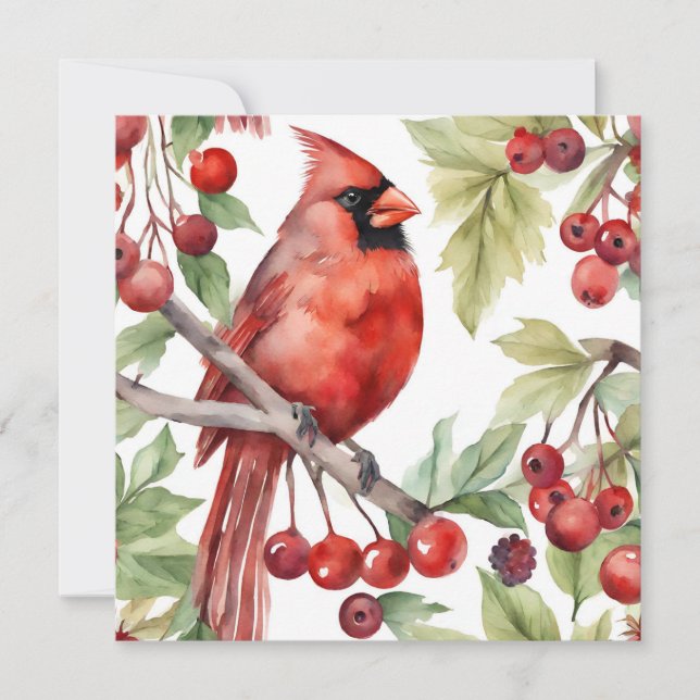 Red Cardinal och Red Berry Gren jul Julkort (Framsida)