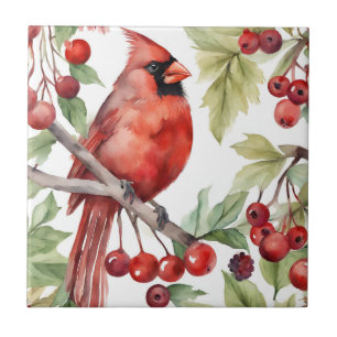 Red Cardinal och Red Berry Gren jul Kakelplatta