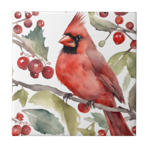 Red Cardinal och Vild Berries jul Kakelplatta