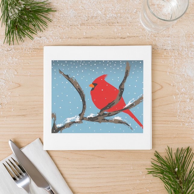 Red Cardinal On A Branch Paper Napkins Pappersservett (Skapare uppladdad)