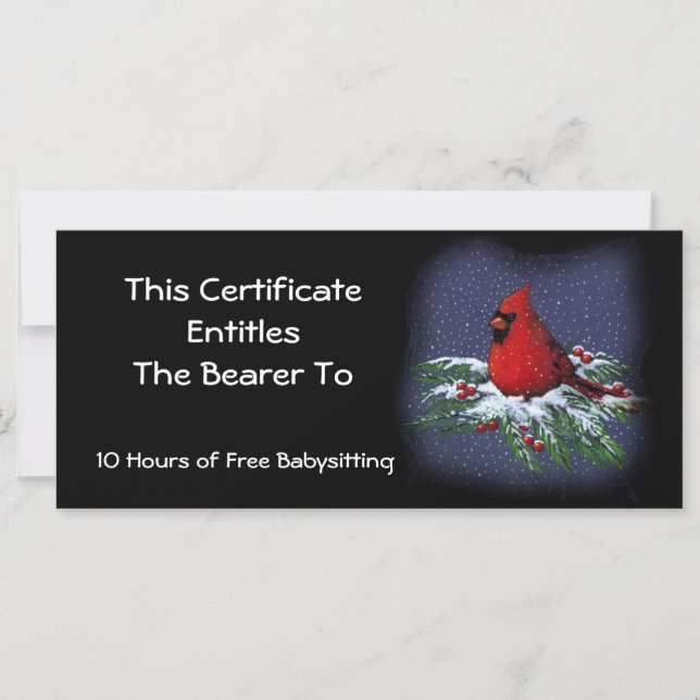 Red Cardinal on Snowy Gren: Gift Certificate (Framsida)