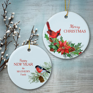Red Cardinal Poinsettia Julgransprydnad Keramik