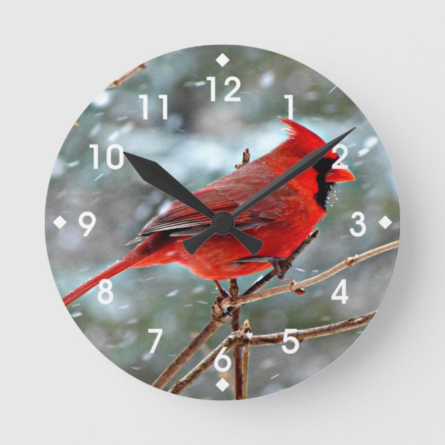 Red Cardinal Rund Klocka (Framsida)
