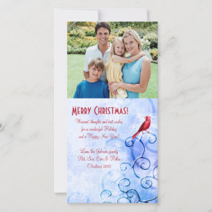 Red Cardinal & Swirls: Family Photo jul Card Julkort
