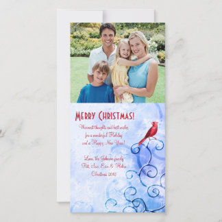 Red Cardinal & Swirls: Family Photo jul Card Julkort