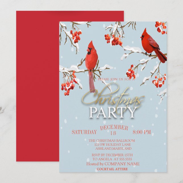 Red Cardinal Träd Grenar jul Inbjudningar (Fram/baksida)