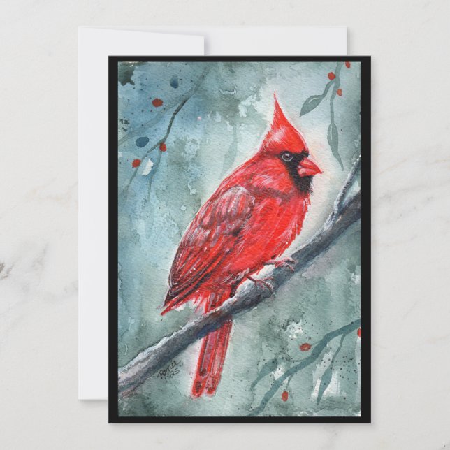 Red cardinal watercolor design by Renee Lavoie Julkort (Framsida)