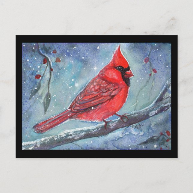 Red cardinal watercolor design by Renee Lavoie Vykort (Framsida)