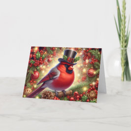 Red Cardinal wearing Top Hat Christmas Helgkort