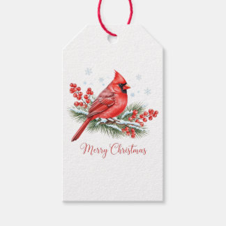 Red Cardinal Winter Berry Merry Christmas Tag Presentetikett