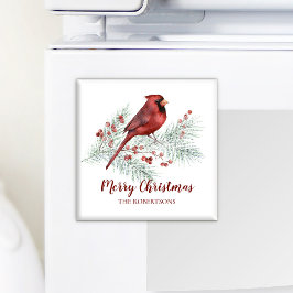 Red Cardinal Winter Gräs Berries God jul Magnet